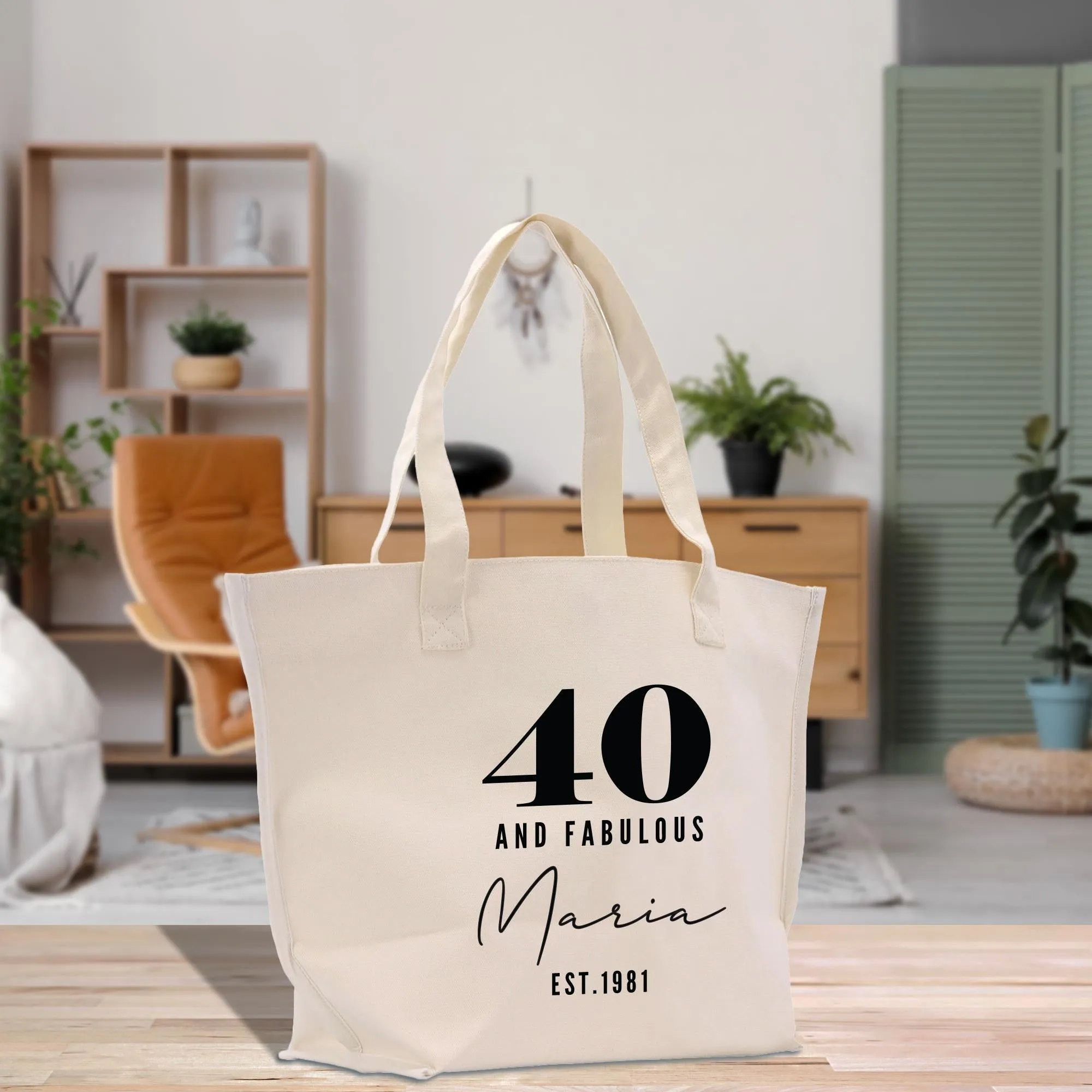 40 Forty and Fabulous 40th Age Birthday Cotton Canvas Tote Bag 40th Birthday Gift For Women 40th Birthday Celebration Party Gift (BDT1023)
