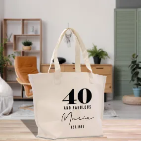 40 Forty and Fabulous 40th Age Birthday Cotton Canvas Tote Bag 40th Birthday Gift For Women 40th Birthday Celebration Party Gift (BDT1023)