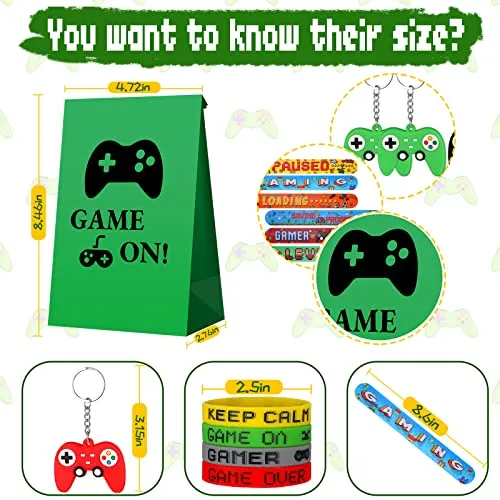 48 Pieces Video Game Party Gift Bags Video Game Slap Bracelets Video Game Silicone Bracelets Brick Game Console Keychain with Hanging Chain for Boys Girls Video Game Birthday Party Favors Supplies