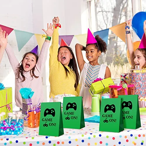 48 Pieces Video Game Party Gift Bags Video Game Slap Bracelets Video Game Silicone Bracelets Brick Game Console Keychain with Hanging Chain for Boys Girls Video Game Birthday Party Favors Supplies