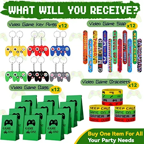48 Pieces Video Game Party Gift Bags Video Game Slap Bracelets Video Game Silicone Bracelets Brick Game Console Keychain with Hanging Chain for Boys Girls Video Game Birthday Party Favors Supplies