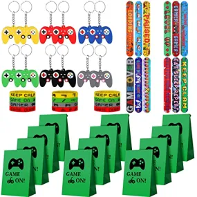 48 Pieces Video Game Party Gift Bags Video Game Slap Bracelets Video Game Silicone Bracelets Brick Game Console Keychain with Hanging Chain for Boys Girls Video Game Birthday Party Favors Supplies