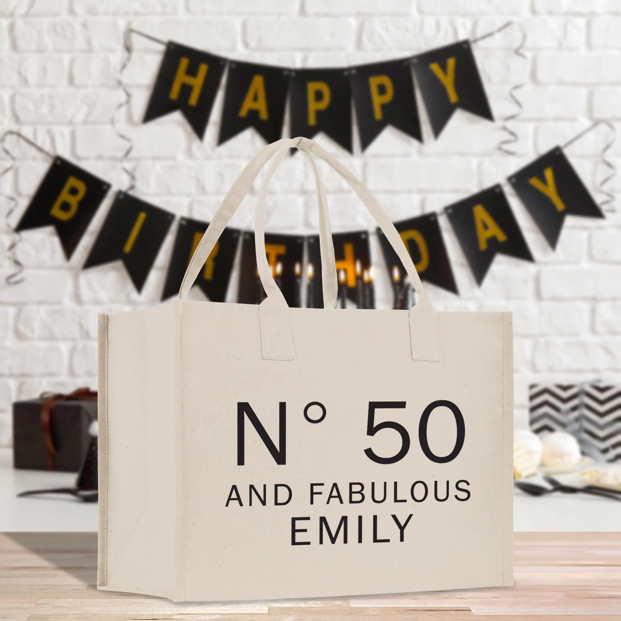 50 Fifty and Fabulous 50th Age Birthday Cotton Canvas Tote Bag 50th Birthday Gift For Women 50th Birthday Celebration Party Gift (BDT1038)