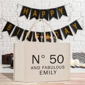 50 Fifty and Fabulous 50th Age Birthday Cotton Canvas Tote Bag 50th Birthday Gift For Women 50th Birthday Celebration Party Gift (BDT1038)