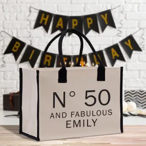 50 Fifty and Fabulous 50th Age Birthday Cotton Canvas Tote Bag 50th Birthday Gift For Women 50th Birthday Celebration Party Gift (BDT1039)