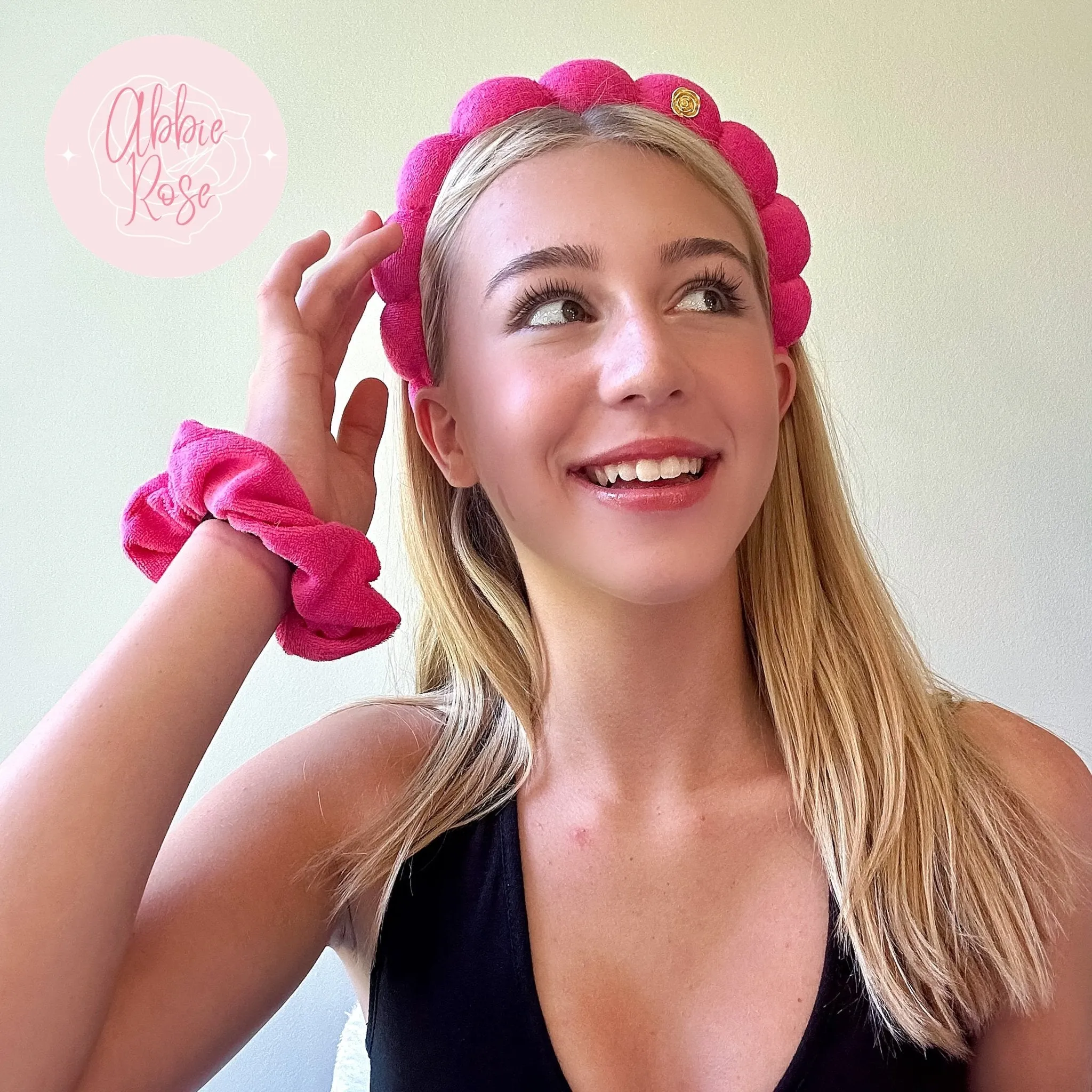 ABBIE ROSE x Frog Sac Spa Headband and Scrunchie Wristbands - Hot Pink
