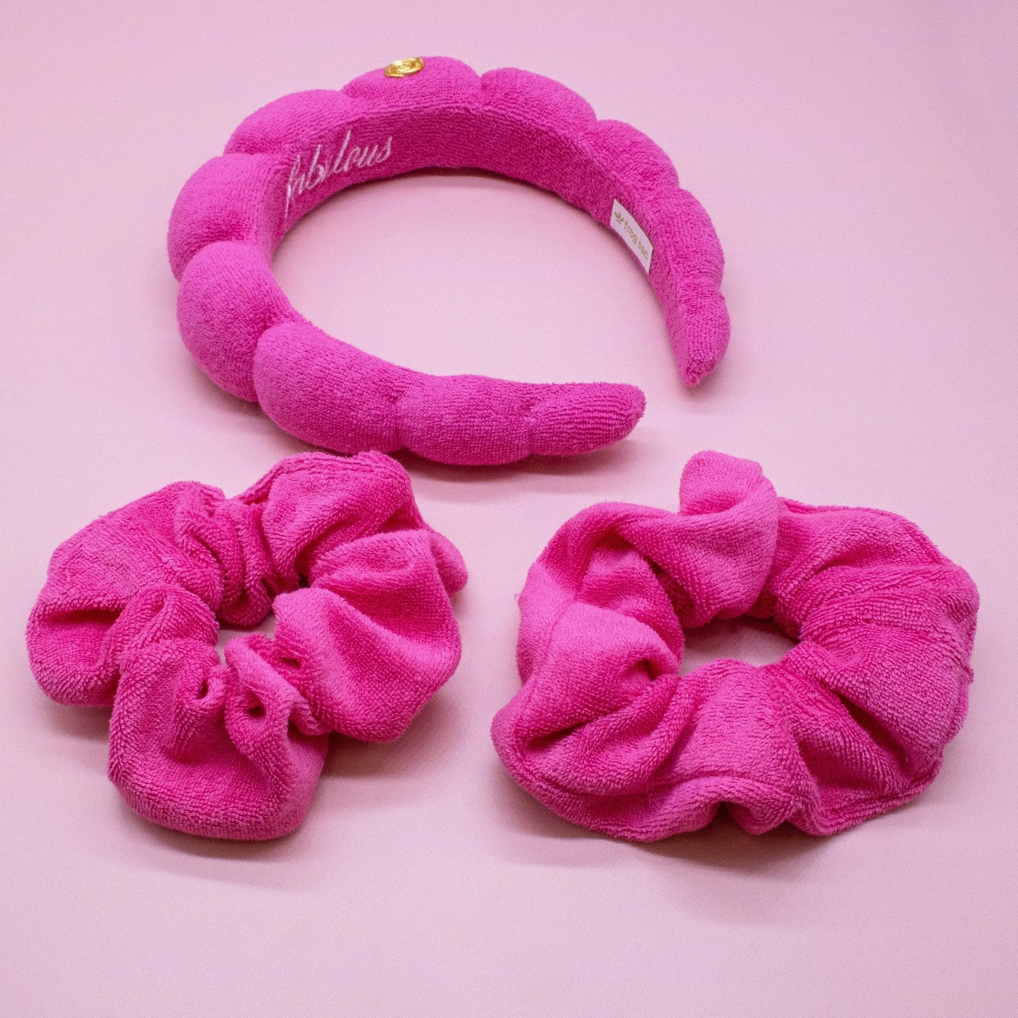 ABBIE ROSE x Frog Sac Spa Headband and Scrunchie Wristbands - Hot Pink