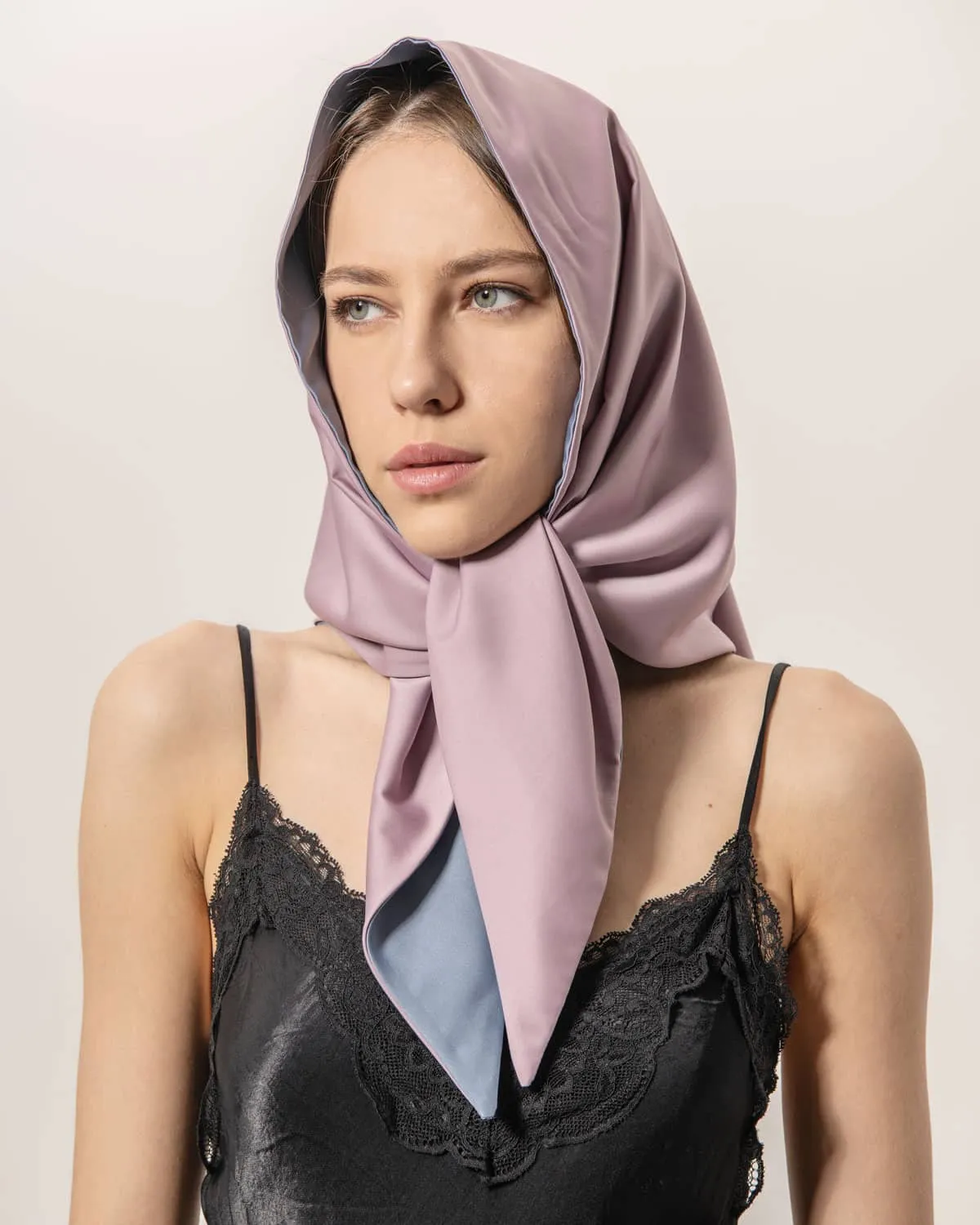 Anna Double-Sided Satin Head Scarf - Pink and Blue Sky