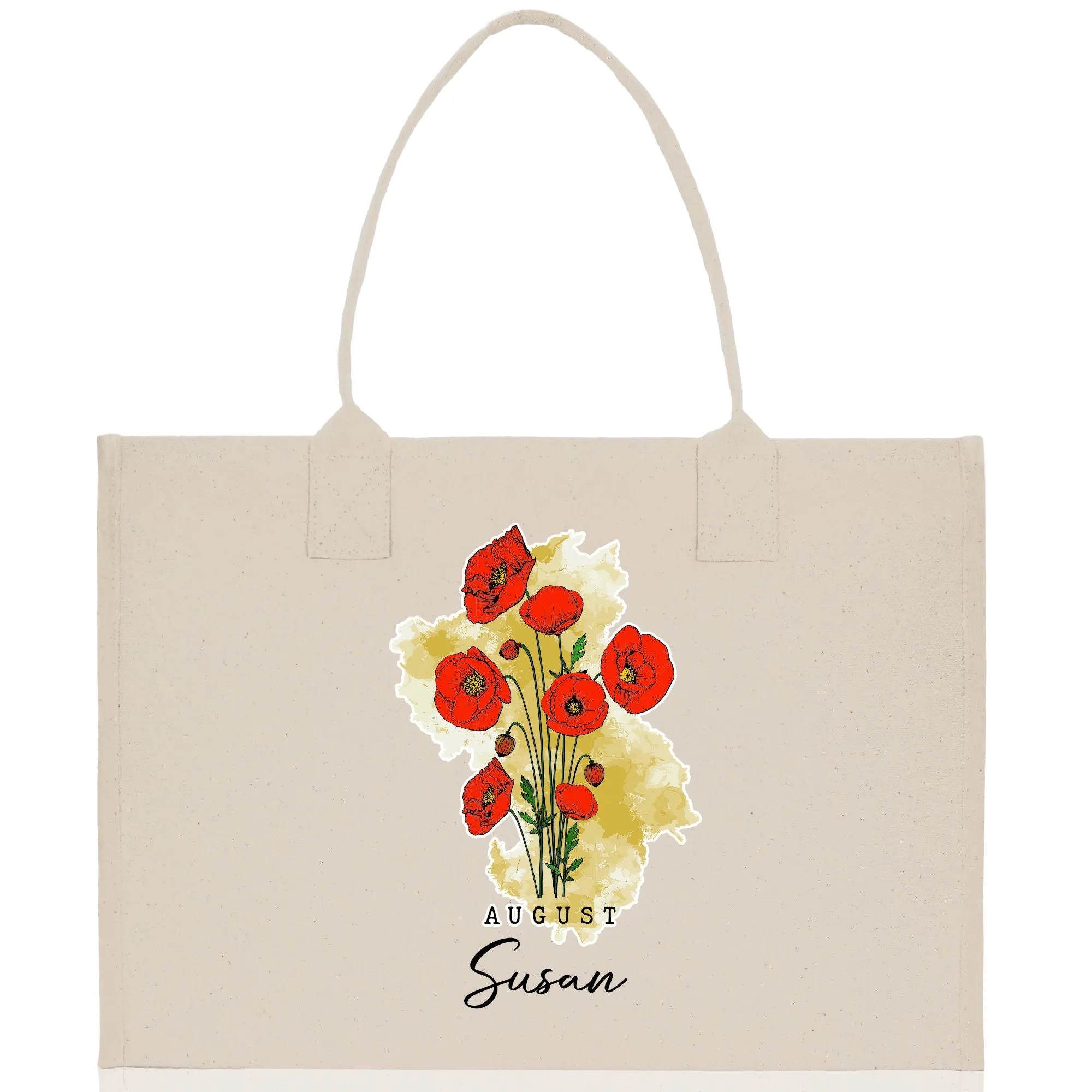 August Birth Month Flower Personalized Name Cotton Canvas Tote Bag Custom Flower Birthday Gift Bag Wedding Gift for Her Bridal Bridesmaid