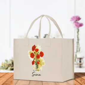 August Birth Month Flower Personalized Name Cotton Canvas Tote Bag Custom Flower Birthday Gift Bag Wedding Gift for Her Bridal Bridesmaid