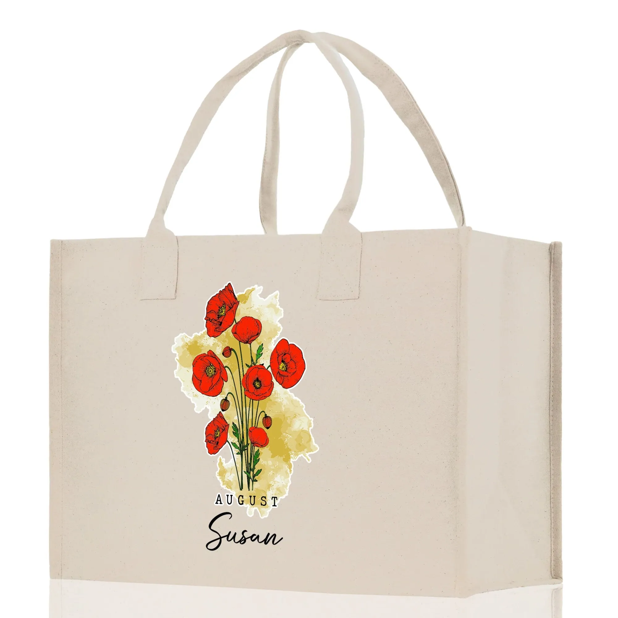 August Birth Month Flower Personalized Name Cotton Canvas Tote Bag Custom Flower Birthday Gift Bag Wedding Gift for Her Bridal Bridesmaid