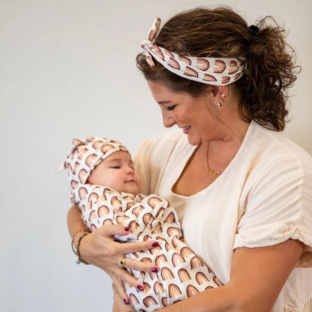 Baby Swaddle   Headband Set - Neutral Rainbow