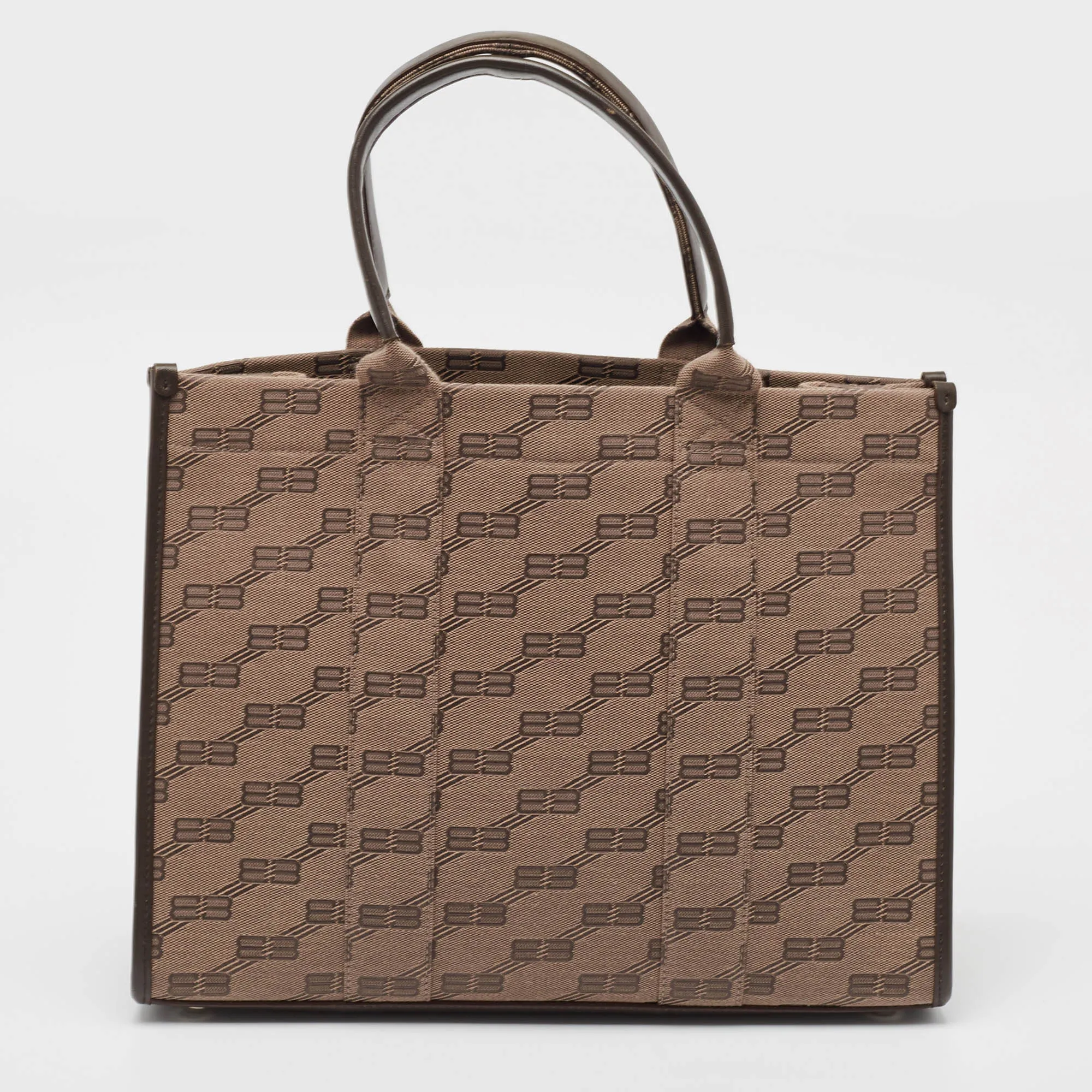 BALENCIAGA Beige/Brown BB Monogram Canvas and Leather Medium Hardware Tote