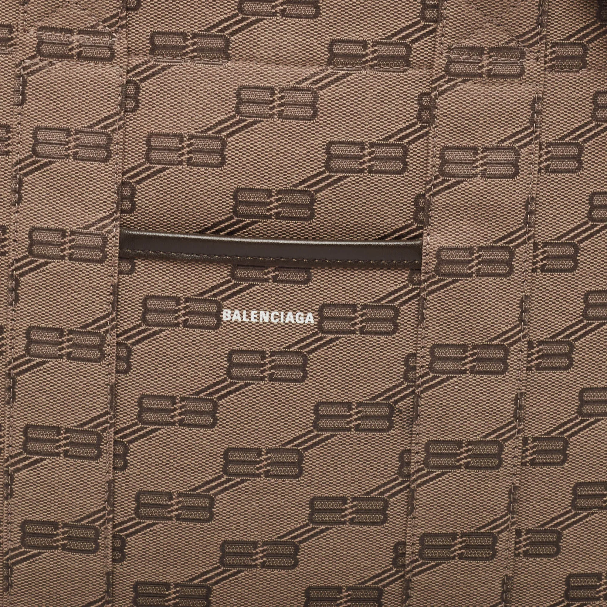 BALENCIAGA Beige/Brown BB Monogram Canvas and Leather Medium Hardware Tote