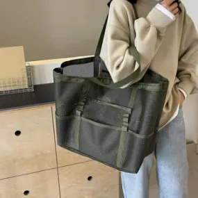 BEACH BAG MESH WITH POCKETS KHAKI