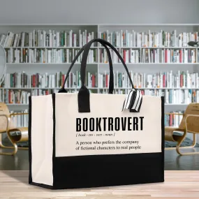 Booktrovert  Cotton Canvas Tote Bag Book Lover Library Bag Bookworm Gift Bag School Librarian Gift Tote (BTB1002)