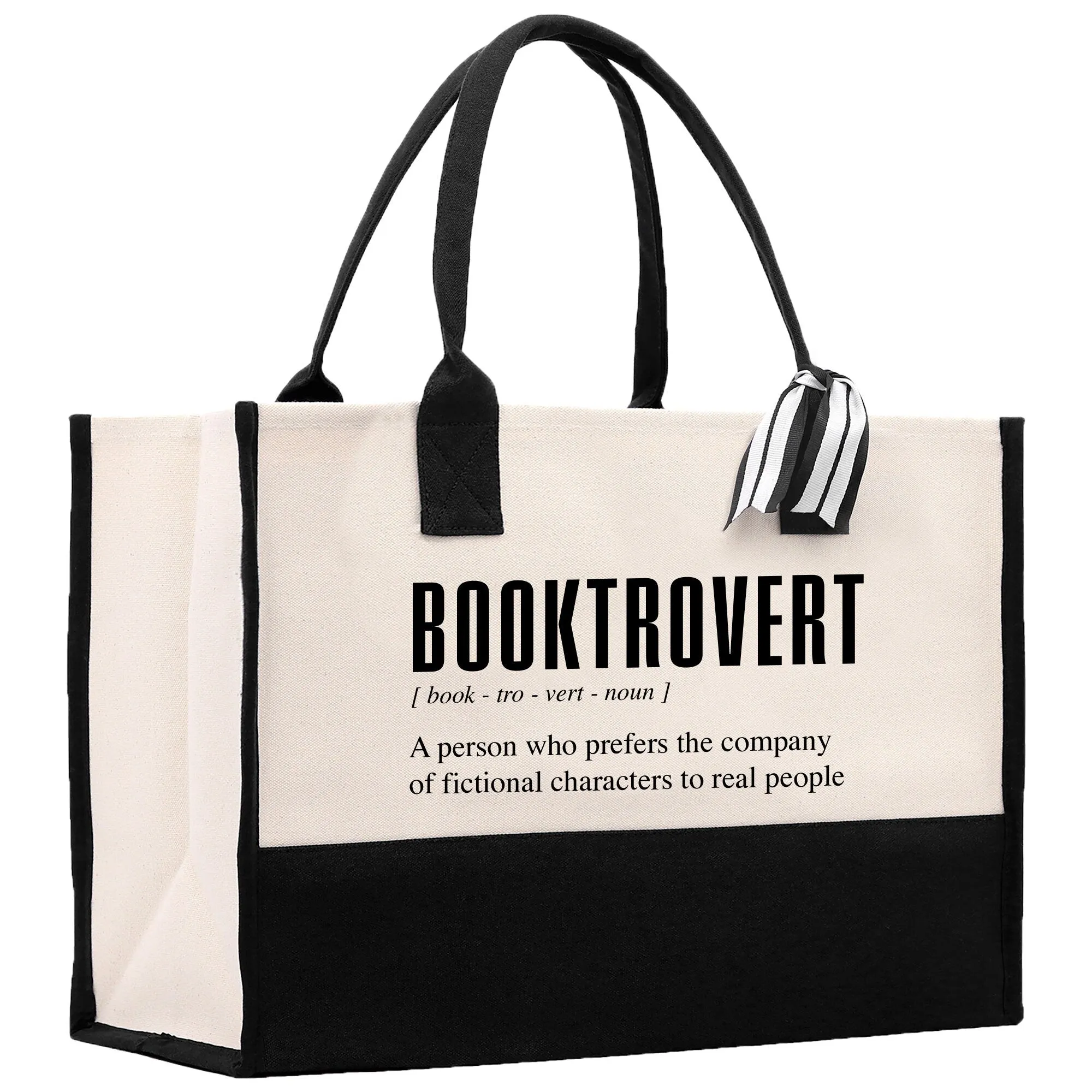 Booktrovert  Cotton Canvas Tote Bag Book Lover Library Bag Bookworm Gift Bag School Librarian Gift Tote (BTB1002)