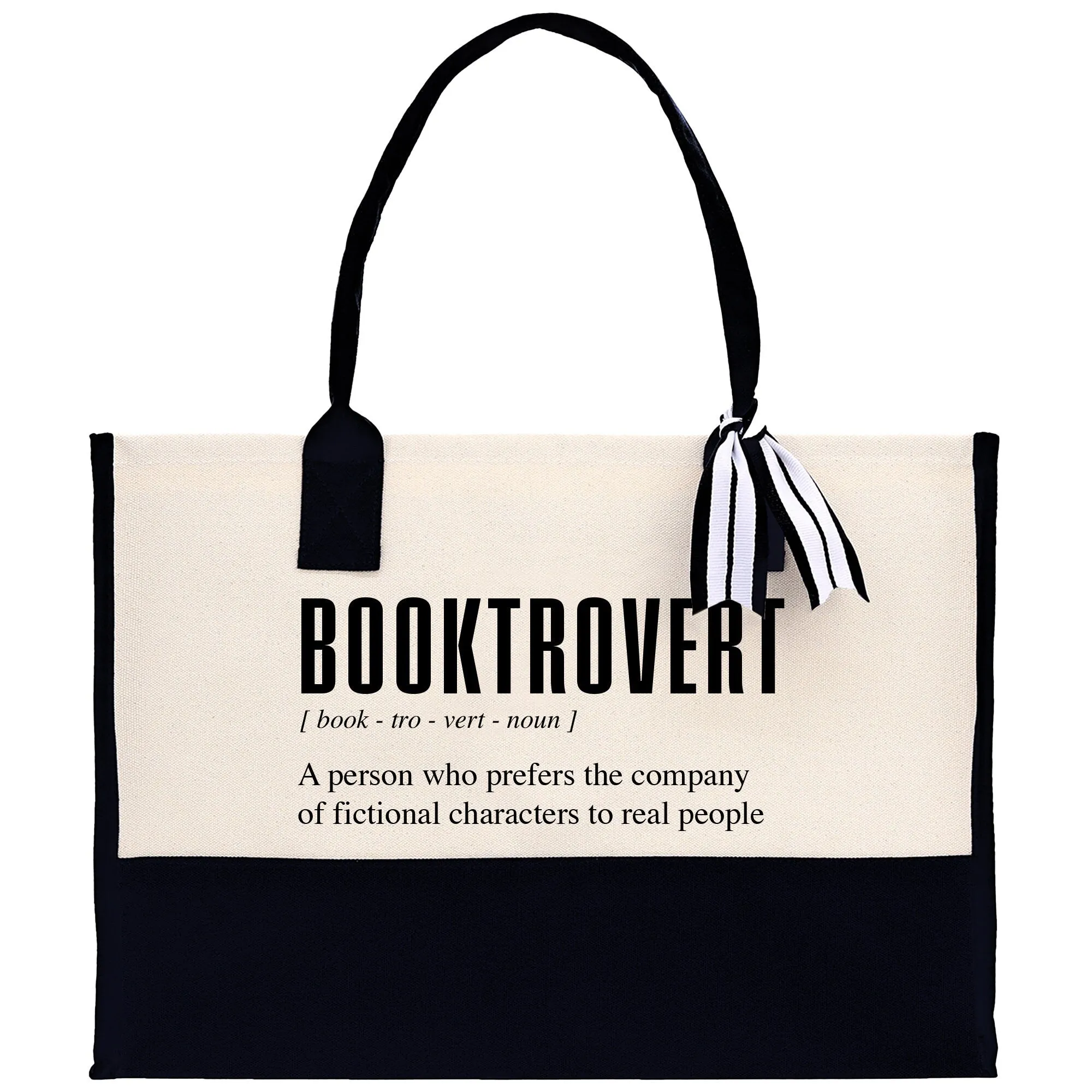 Booktrovert  Cotton Canvas Tote Bag Book Lover Library Bag Bookworm Gift Bag School Librarian Gift Tote (BTB1002)