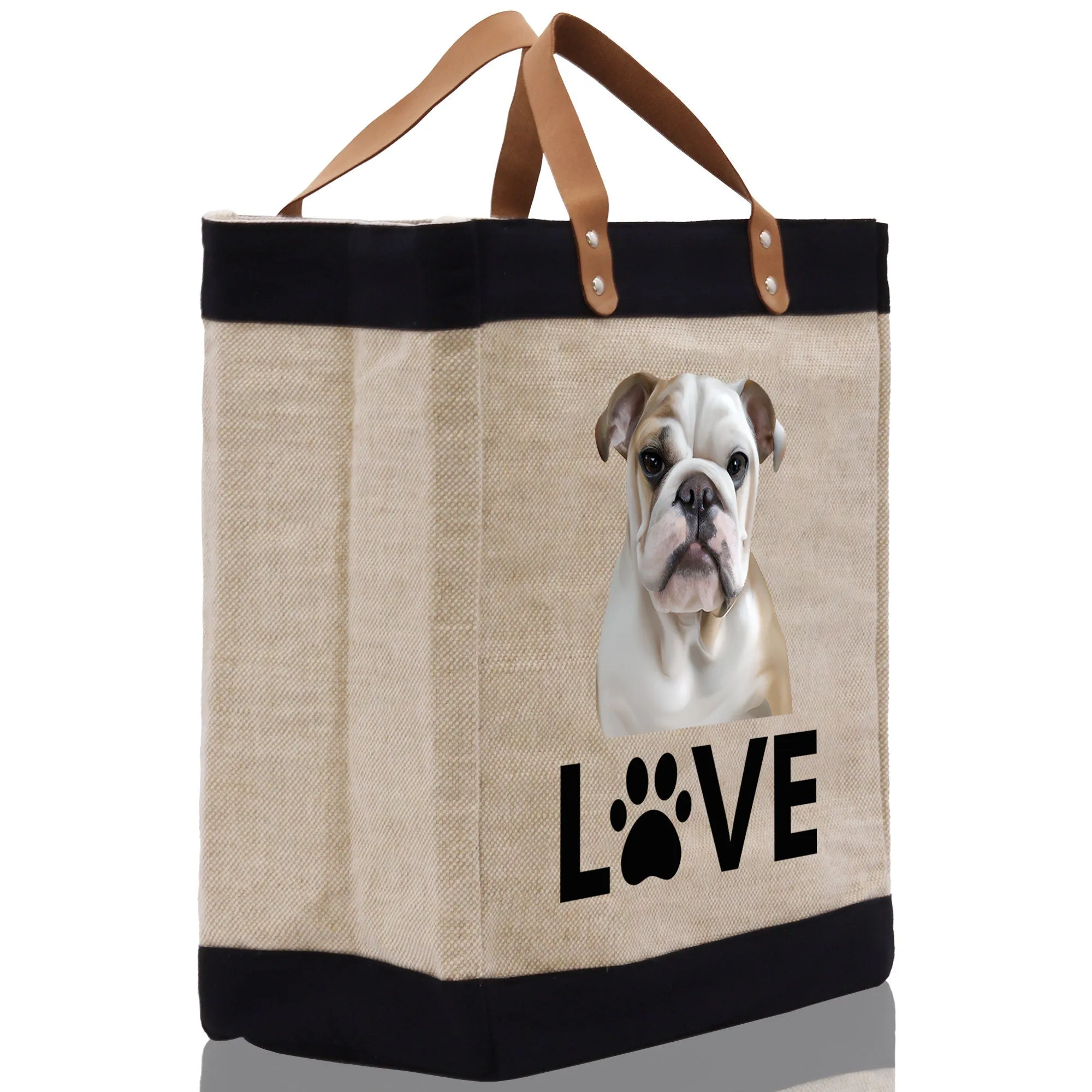 Bulldog Love Dog Jute Canvas Tote Funny Farmer Market Bag Quote Jute Bag Shopping Bag Burlap Bag Dog Owner Gift