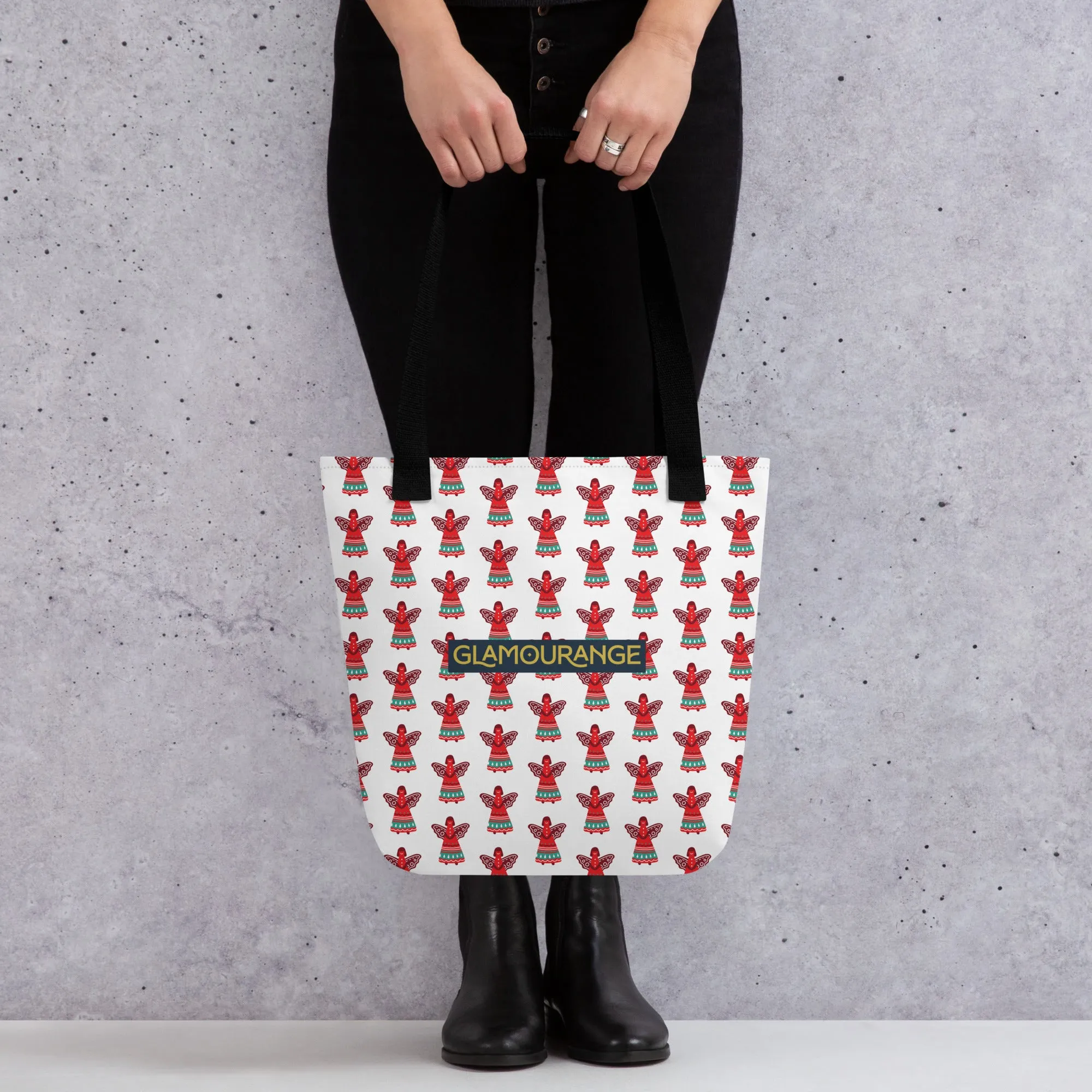 Christmas Tote Bag - Christmas Angel (Glamourange Festive Pattern Christmas Tote Bags)
