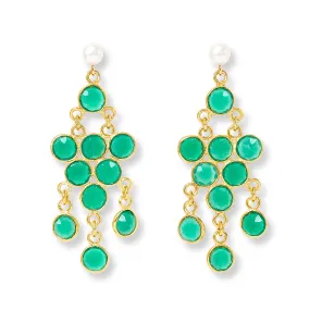 Clara cultured freshwater pearl earrings & emerald chandelier earrings