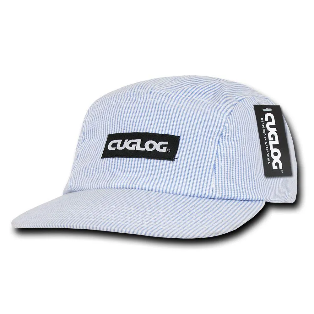 Cuglog Seersucker 5 Panel Racer Caps Stripped Strap back Hats Caps