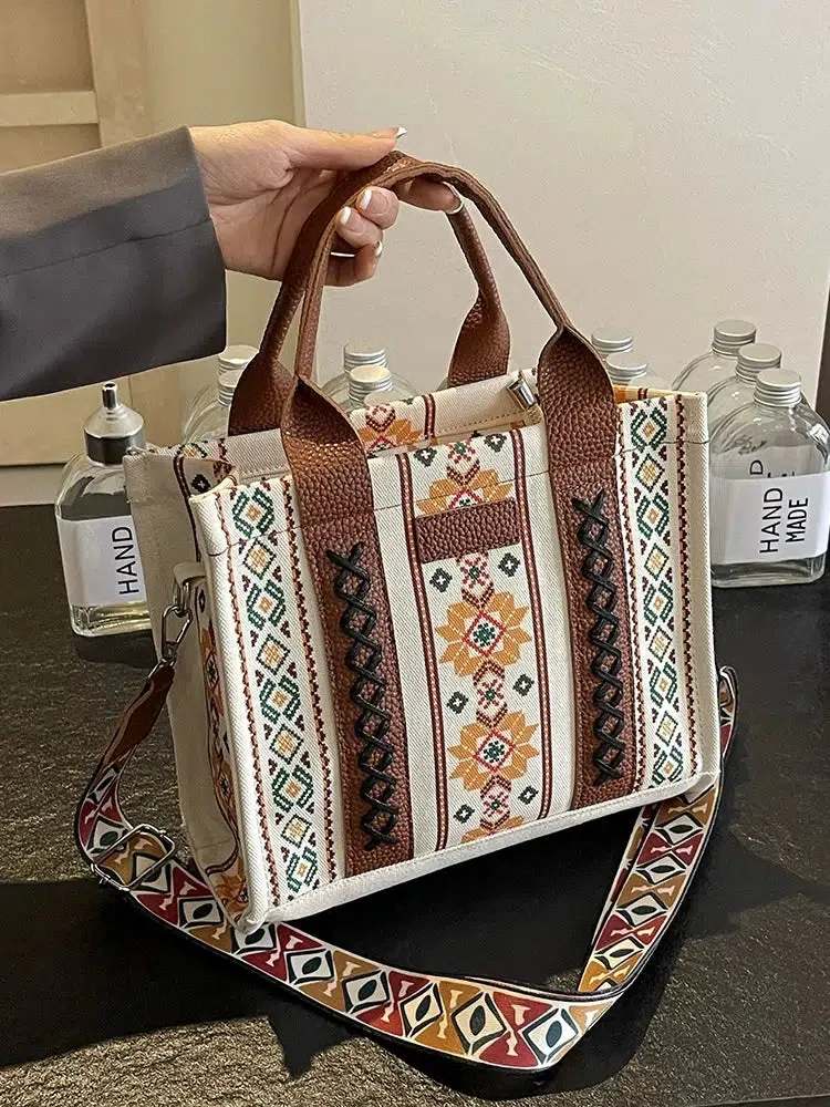 Ethnic Pattern Adjustable Strap Tote Bag