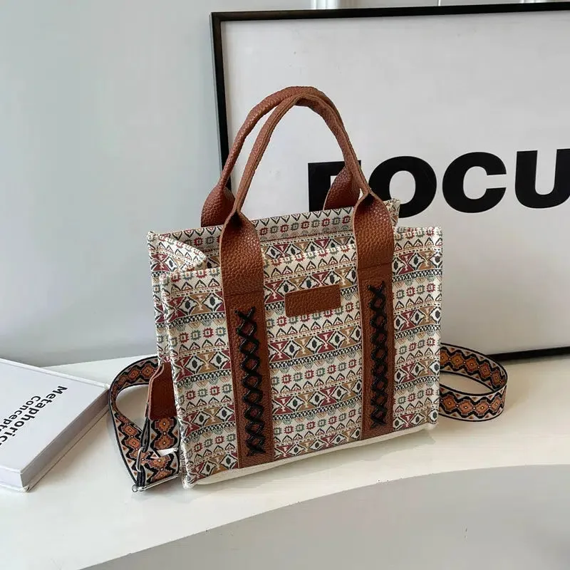 Ethnic Pattern Adjustable Strap Tote Bag