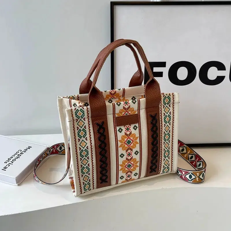 Ethnic Pattern Adjustable Strap Tote Bag