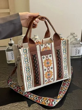 Ethnic Pattern Adjustable Strap Tote Bag