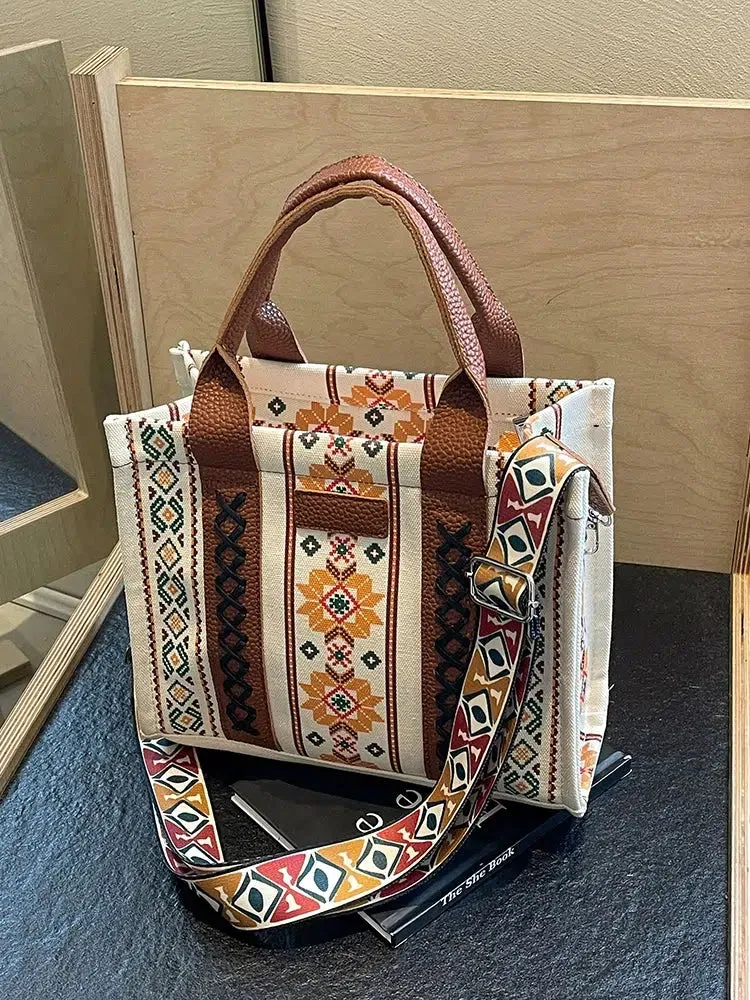 Ethnic Pattern Adjustable Strap Tote Bag