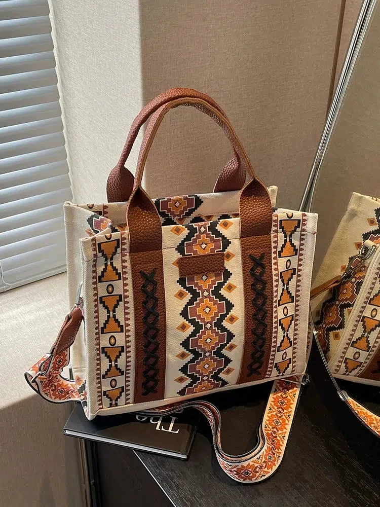 Ethnic Pattern Adjustable Strap Tote Bag