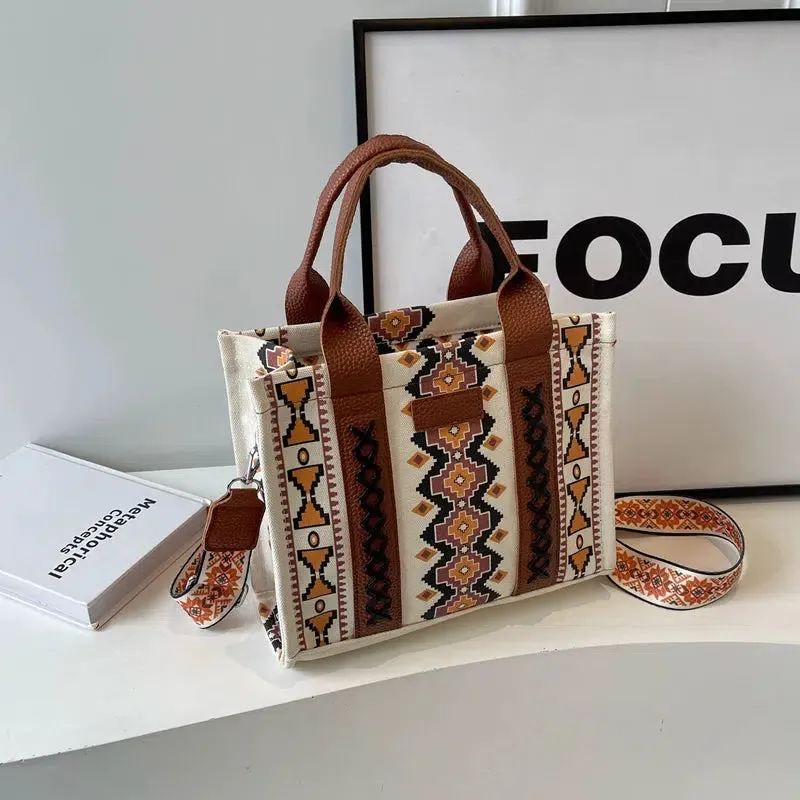 Ethnic Pattern Adjustable Strap Tote Bag