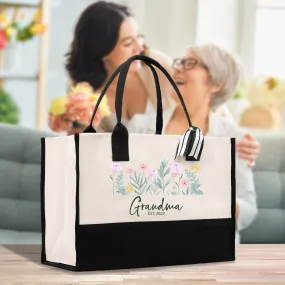 Floral Grandma EST Year Cotton Canvas Tote Bag Grandma's Getaway Bag Grandma Nana Bag Grandma Gift Bag Shopping Bag Mothers Day Gift