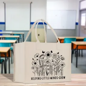 Floral Helping Little Minds Grow Teacher Cotton Canvas Tote Bag Gift for Teachers Teacher Life Tote Bag Teacher Appreciation Gift Bag