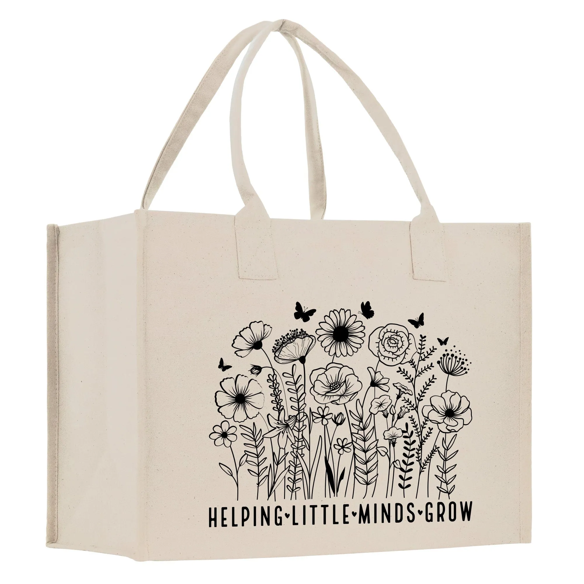 Floral Helping Little Minds Grow Teacher Cotton Canvas Tote Bag Gift for Teachers Teacher Life Tote Bag Teacher Appreciation Gift Bag