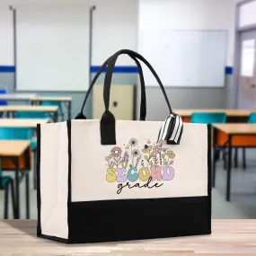 Floral Second Grade Teacher Cotton Canvas Tote Bag Gift for Teachers Teacher Life Tote Bag Teacher Appreciation Gift Bag