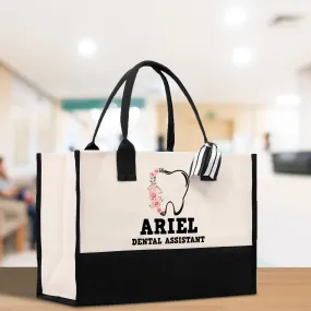 Floral Tooth Dental Assistant Name Custom Cotton Canvas Tote Bag Personalized Dental Assistant Gift Bag
