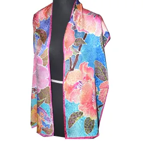 Flowering Quince Hand Painted Silk Scarf