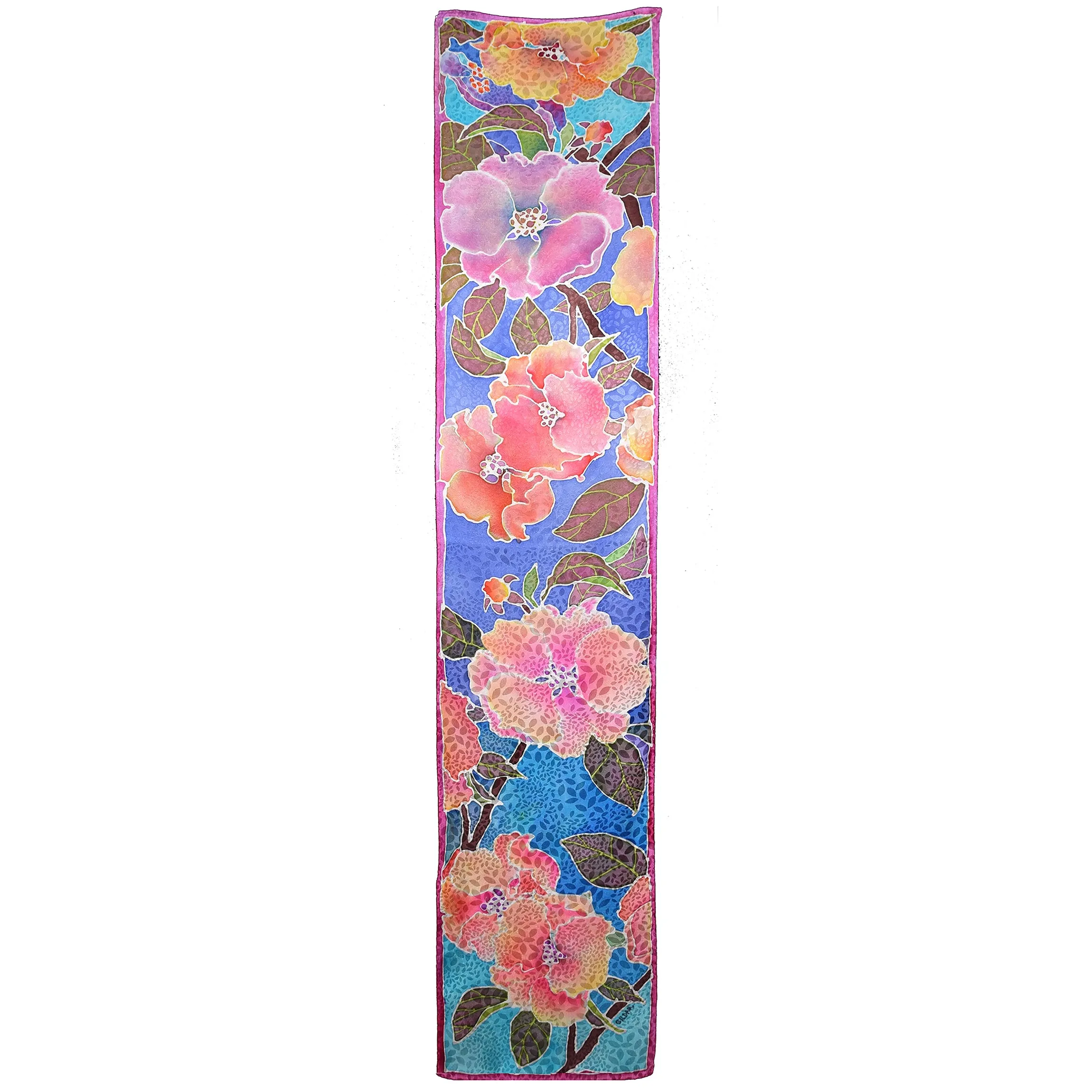 Flowering Quince Hand Painted Silk Scarf