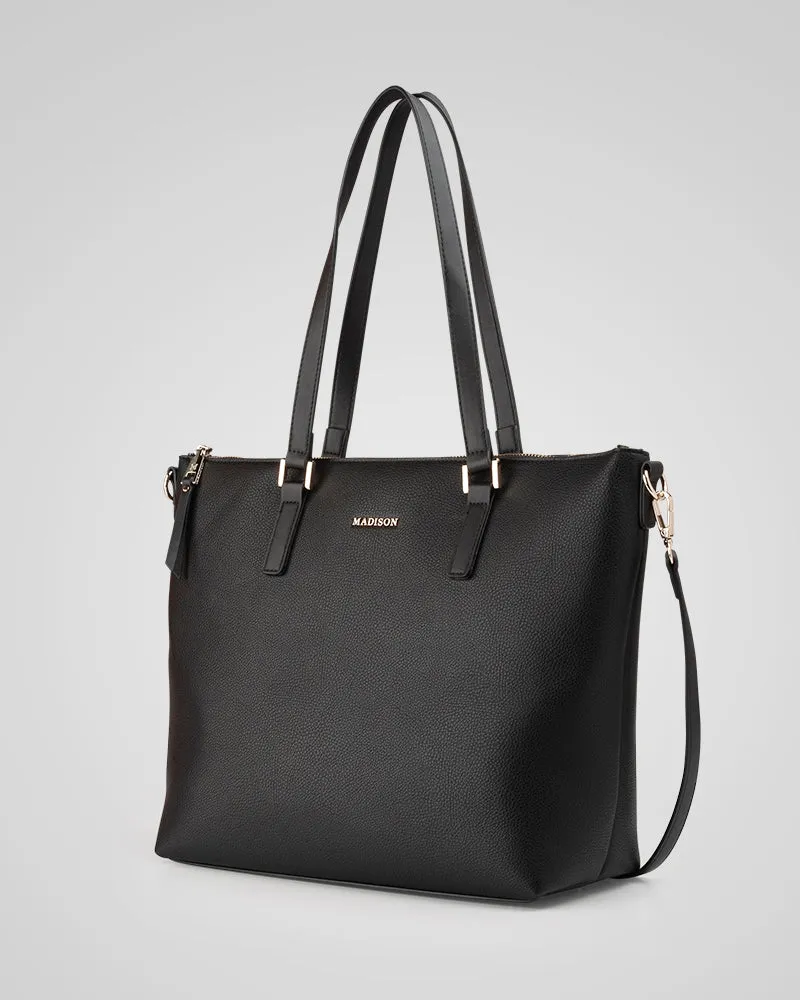 Inga Large Zip Top Tote Bag with Laptop Pocket   Leopard Bag Strap