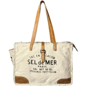 Leather Canvas Tote Bag for Women - Sel de Mer French-Inspired Shoulder Bag, White
