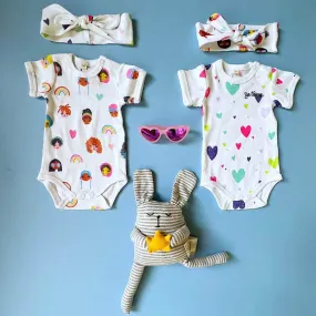Little Girl's Rainbow Gift Set: Rompers, Bows & Plush Friend