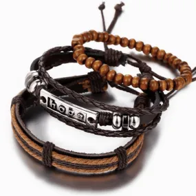 Mens Hope Wristband Multi-Layer Adjustable Bracelet Set