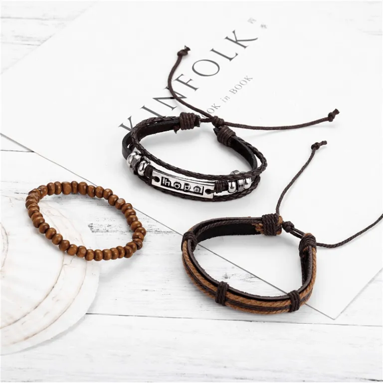Mens Hope Wristband Multi-Layer Adjustable Bracelet Set