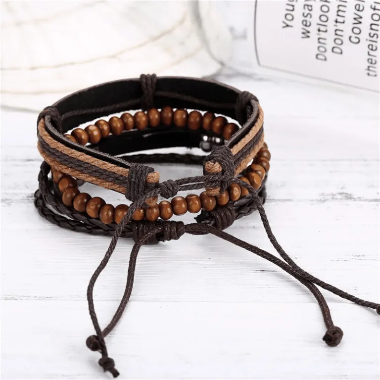 Mens Hope Wristband Multi-Layer Adjustable Bracelet Set