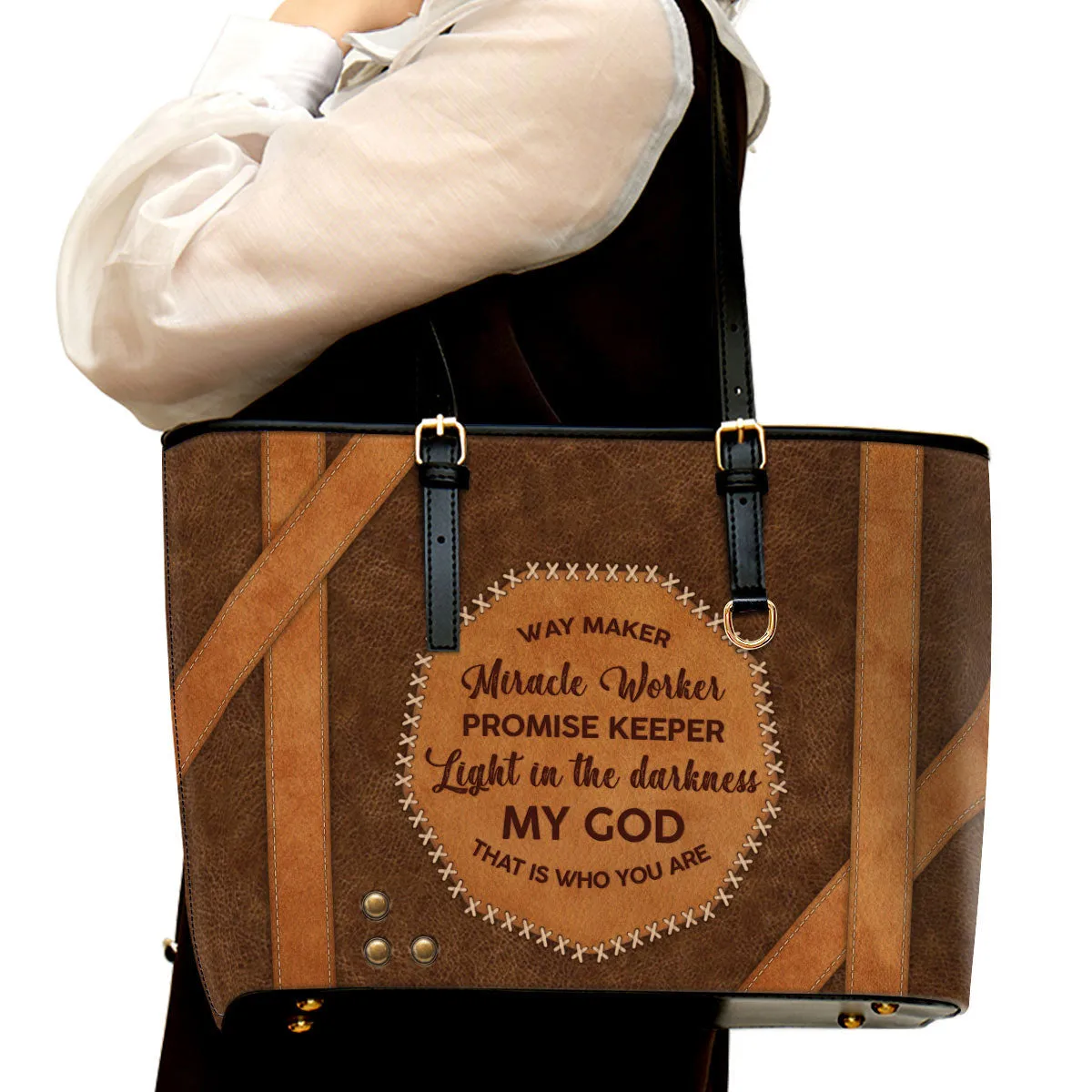 My God That Is Who You Are Large Leather Tote Bag - Christ Gifts For Religious Women - Best Mother's Day Gifts