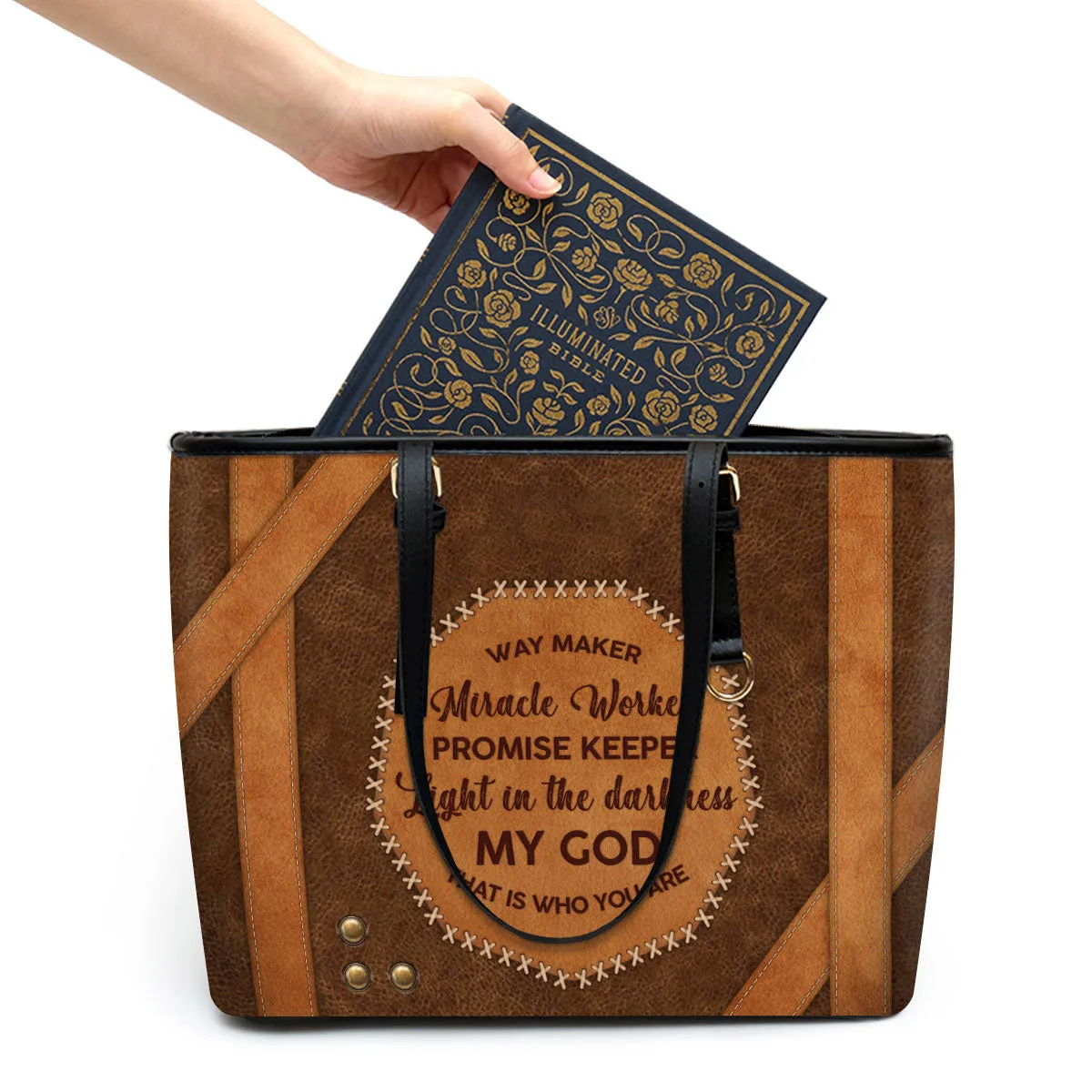 My God That Is Who You Are Large Leather Tote Bag - Christ Gifts For Religious Women - Best Mother's Day Gifts