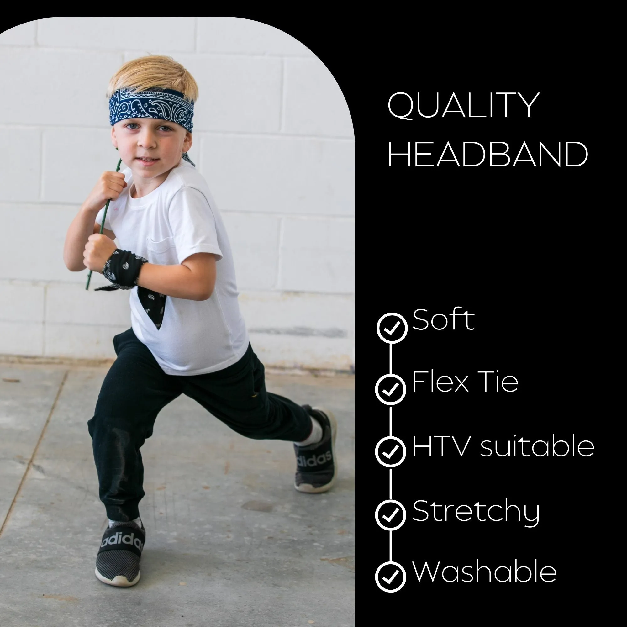 Navy Bandana Tie Headbands - 12 Pack