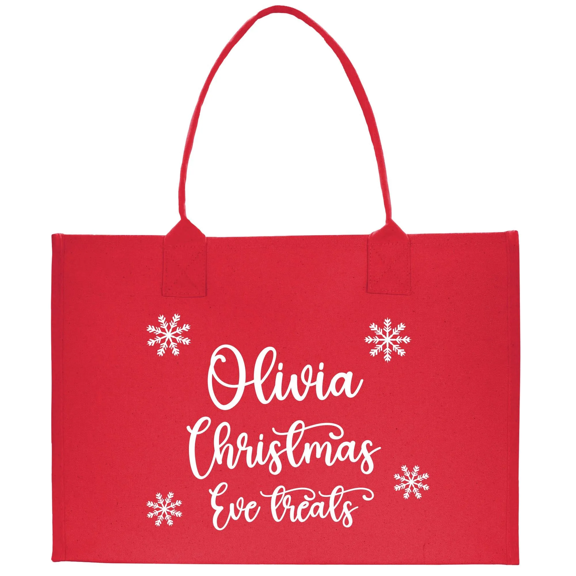 Personalized Christmas Eve Treats Name Cotton Canvas Tote Bag Custom Xmas Name Holiday Gift Bag Custom Christmas Alphabet Tote Bag (CT1004)